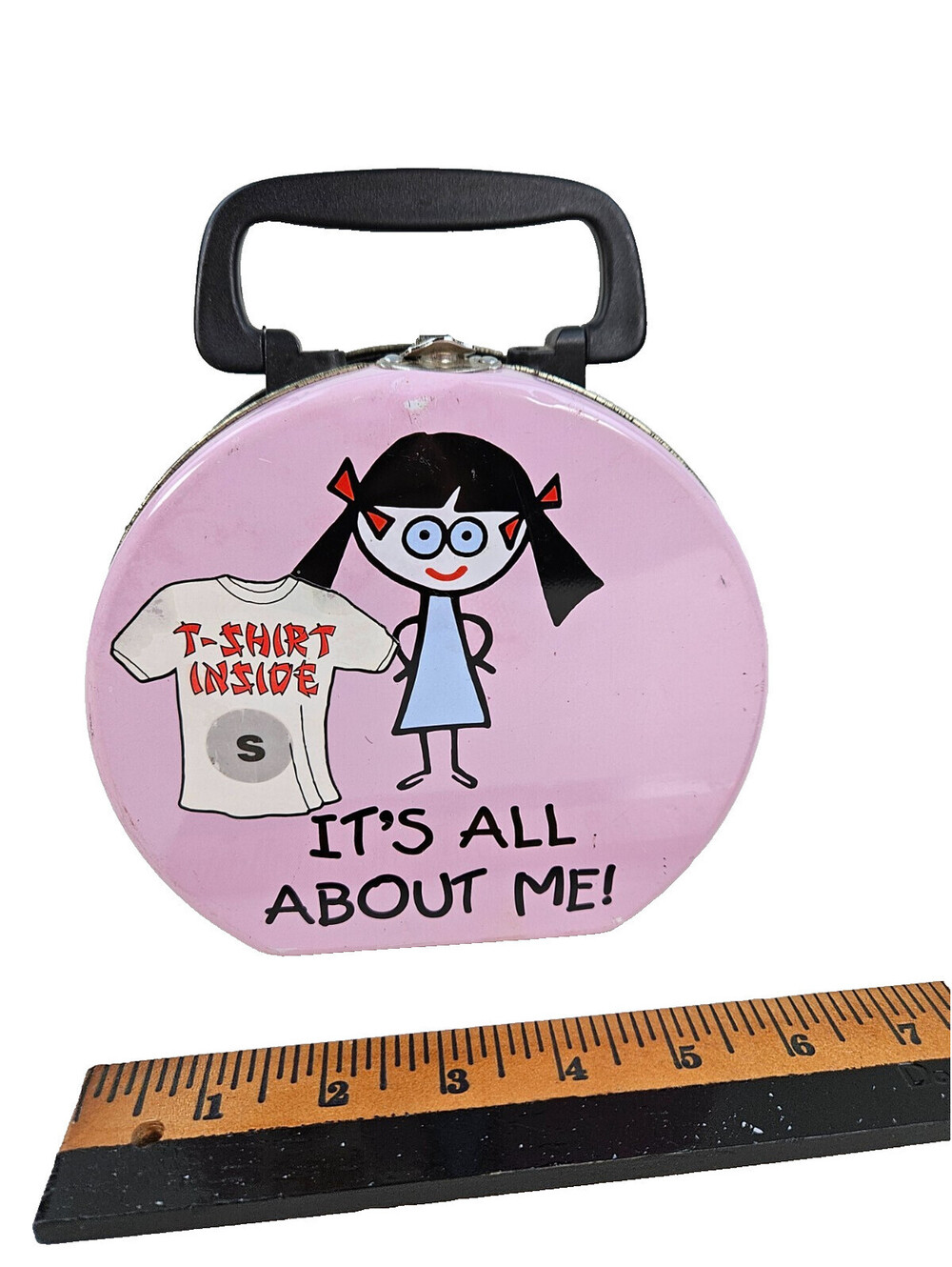 David & Goliath Vintage Pink Metal Tin "Its All About Me" lunch box style purse